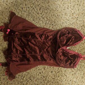 Victoria’s Secret Maroon Satin Teddy Bodysuit – Size 36C – New with Tags